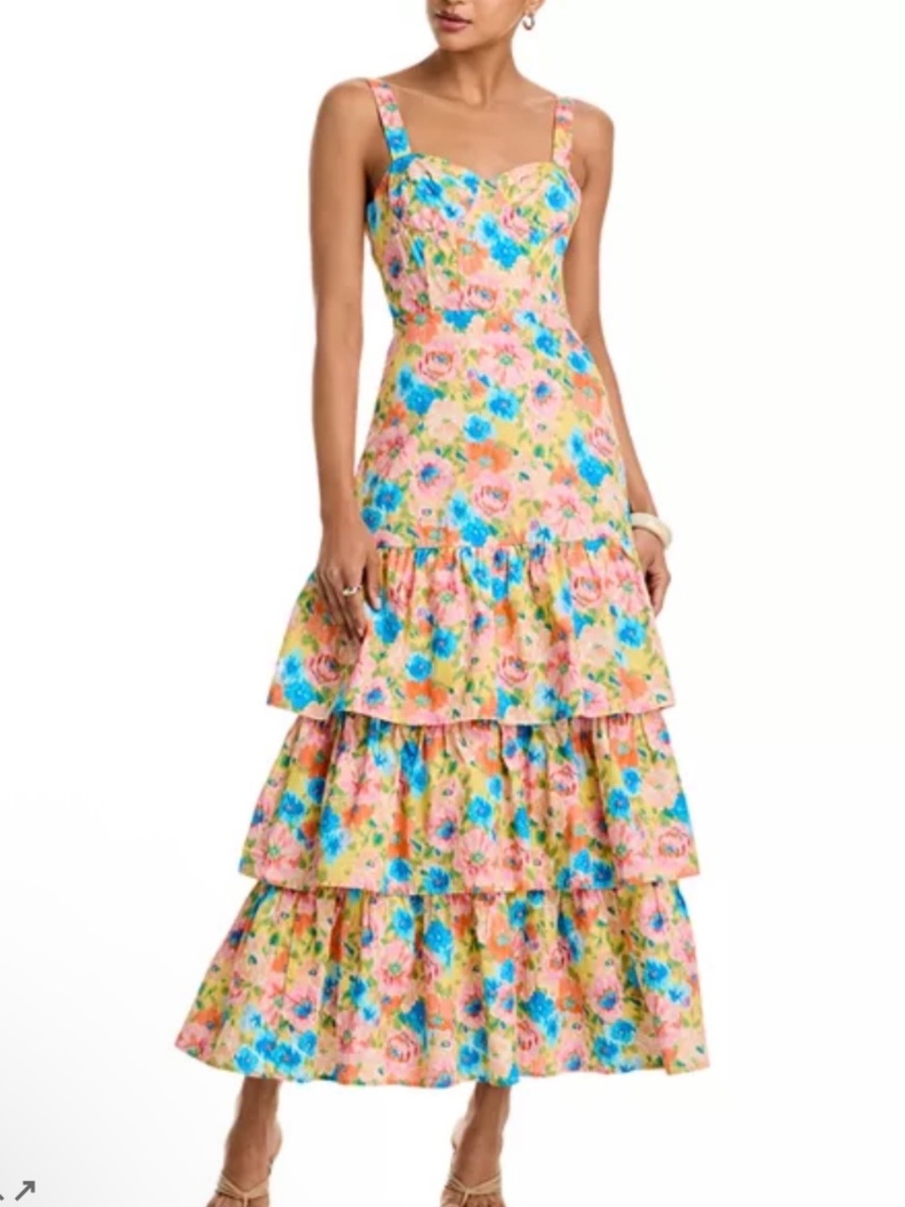 Floral Tiered Maxi Dress - Pink & Blue